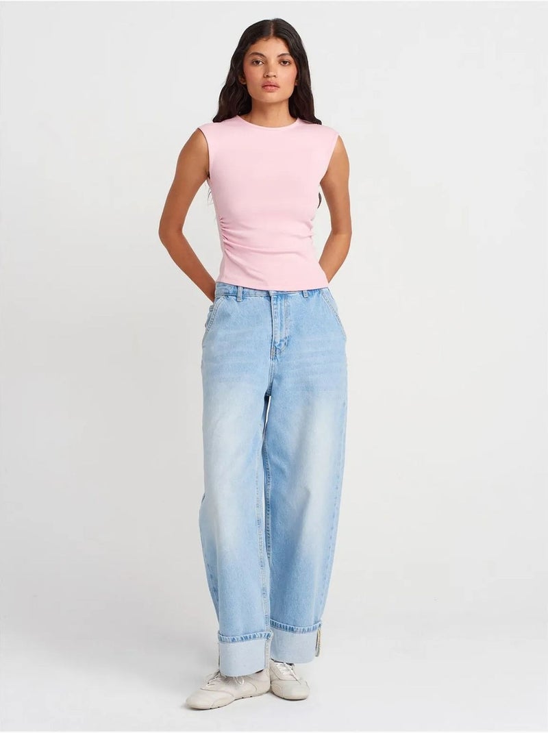 T-shirt sans manches côtelé à col rond et coupe ajustée dilvin Rose clair - Kiabi