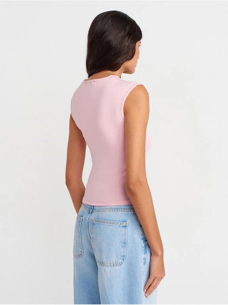 T-shirt sans manches côtelé à col rond et coupe ajustée dilvin Rose clair - Kiabi