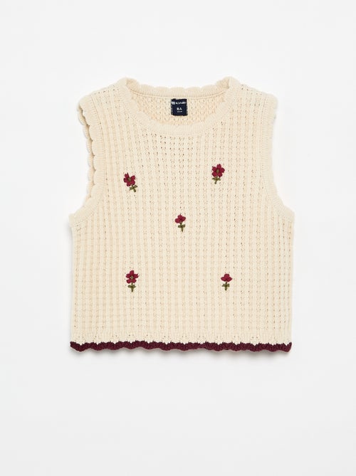 T-shirt sans manches en crochet avec des détails brodés - Kiabi