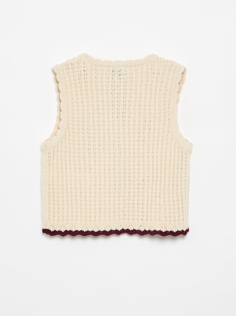 T-shirt sans manches en crochet avec des détails brodés Beige - Kiabi