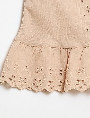 T-shirt sans manches en jersey de coton et détails en broderie anglaise