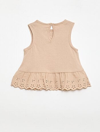 T-shirt sans manches en jersey de coton et détails en broderie anglaise