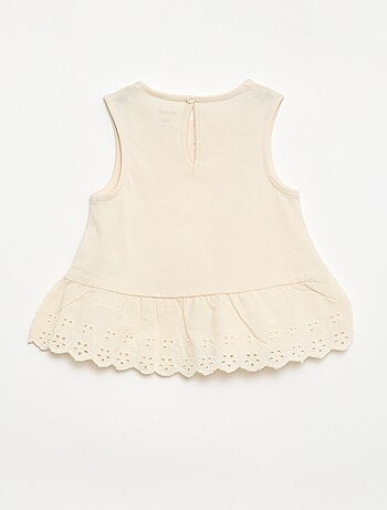 T-shirt sans manches en jersey de coton et détails en broderie anglaise