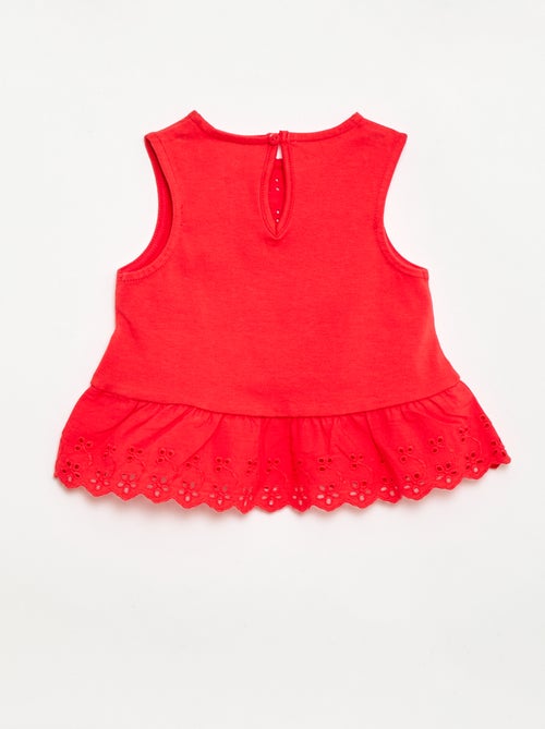 T-shirt sans manches en jersey de coton et détails en broderie anglaise - Kiabi