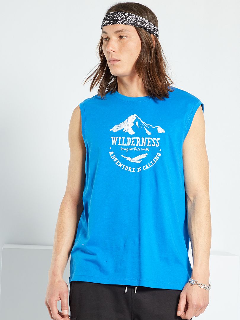 T-shirt sans manches imprimé bleu - Kiabi