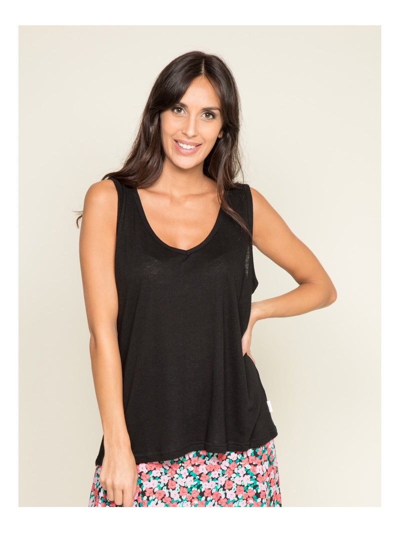 T-shirt sans manches lin FLERON Noir - Kiabi