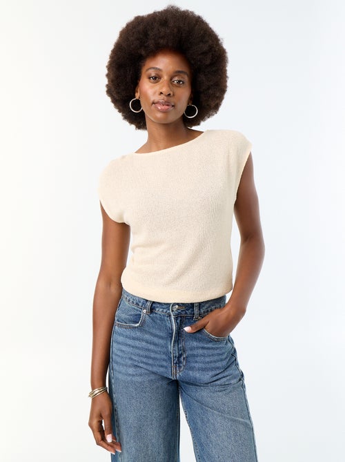 T-shirt sans manches maille ajourée et col bateau - Kiabi T-shirt sans manches maille ajourée et col bateau - Kiabi