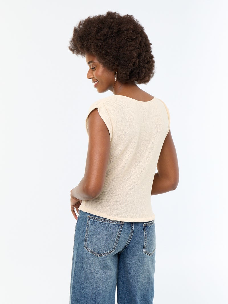 T-shirt sans manches maille ajourée et col bateau Blanc - Kiabi