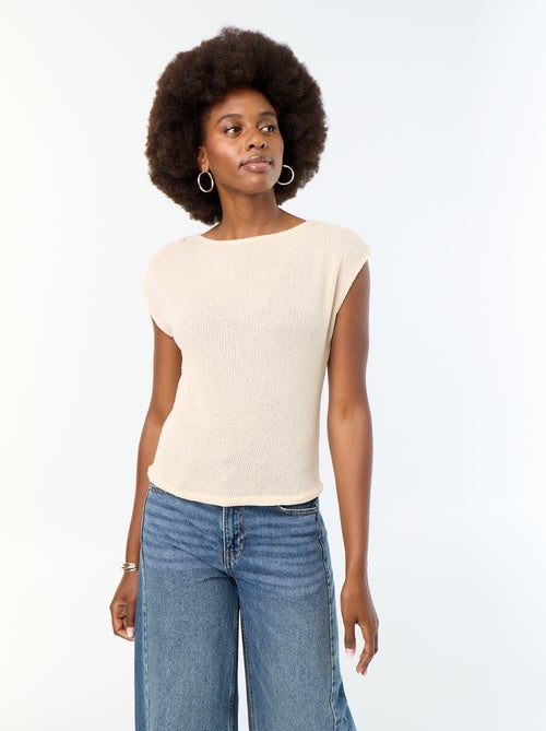 T-shirt sans manches maille ajourée et col bateau - Kiabi T-shirt sans manches maille ajourée et col bateau - Kiabi