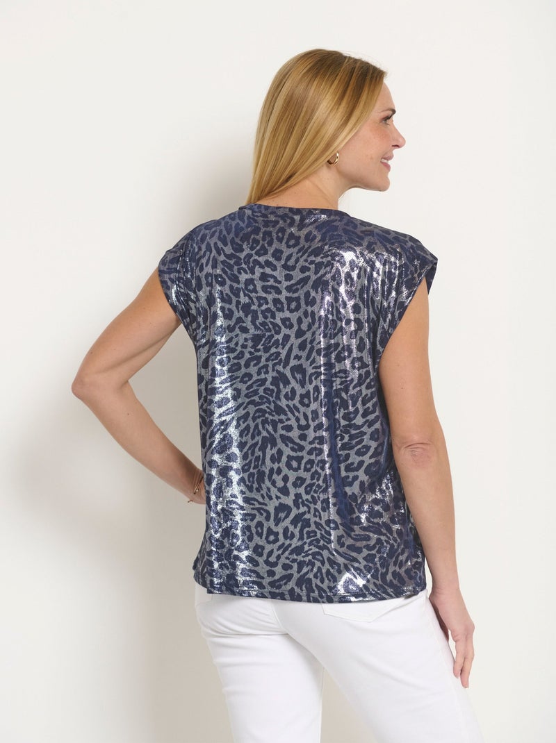 T-shirt sans manches motif léopard métallisé Bleu marine - Kiabi