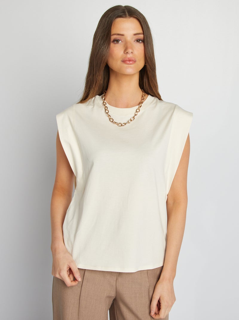 T-shirt sans manches uni BLANC - Kiabi