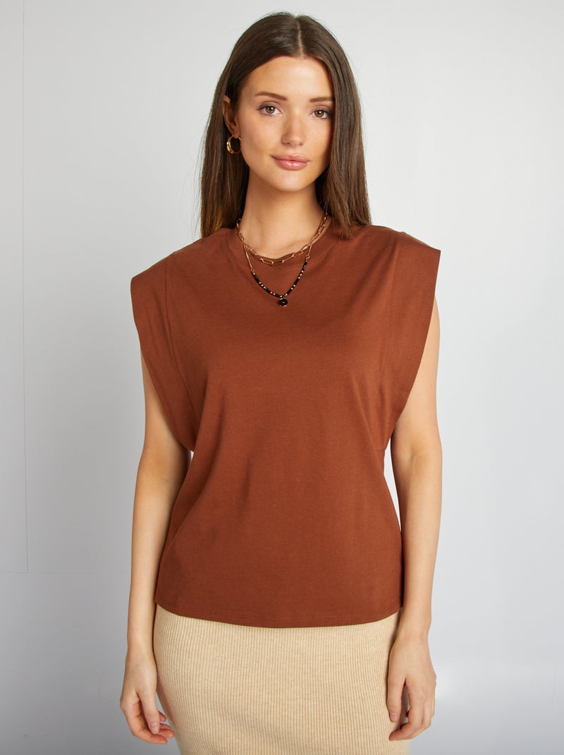 T-shirt sans manches uni MARRON - Kiabi