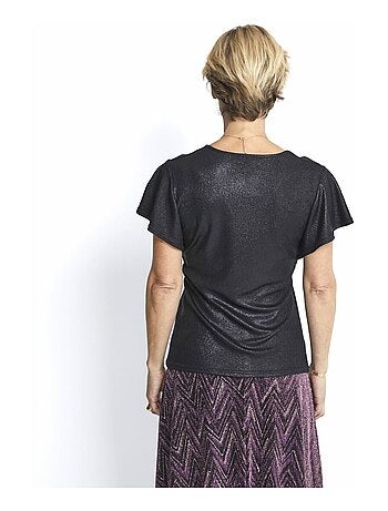 T-shirt scintillant manches papillon