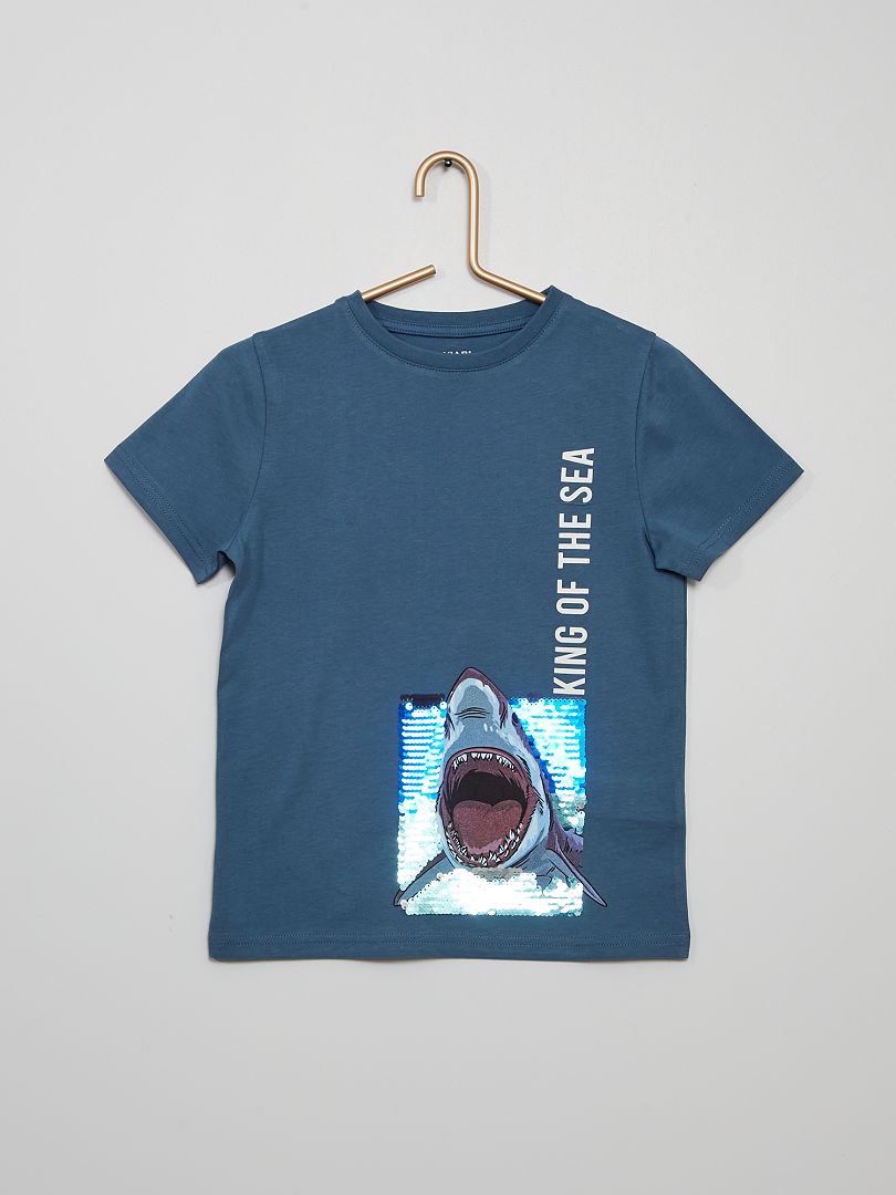 T-shirt sequins réversibles bleu - Kiabi