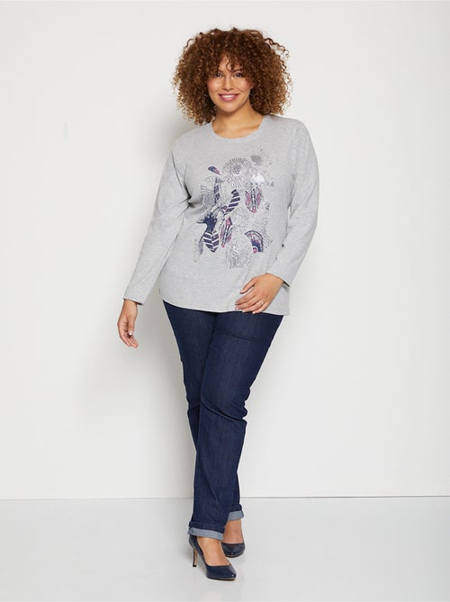 T-shirt sérigraphie fantaisie pailleté - Kiabi