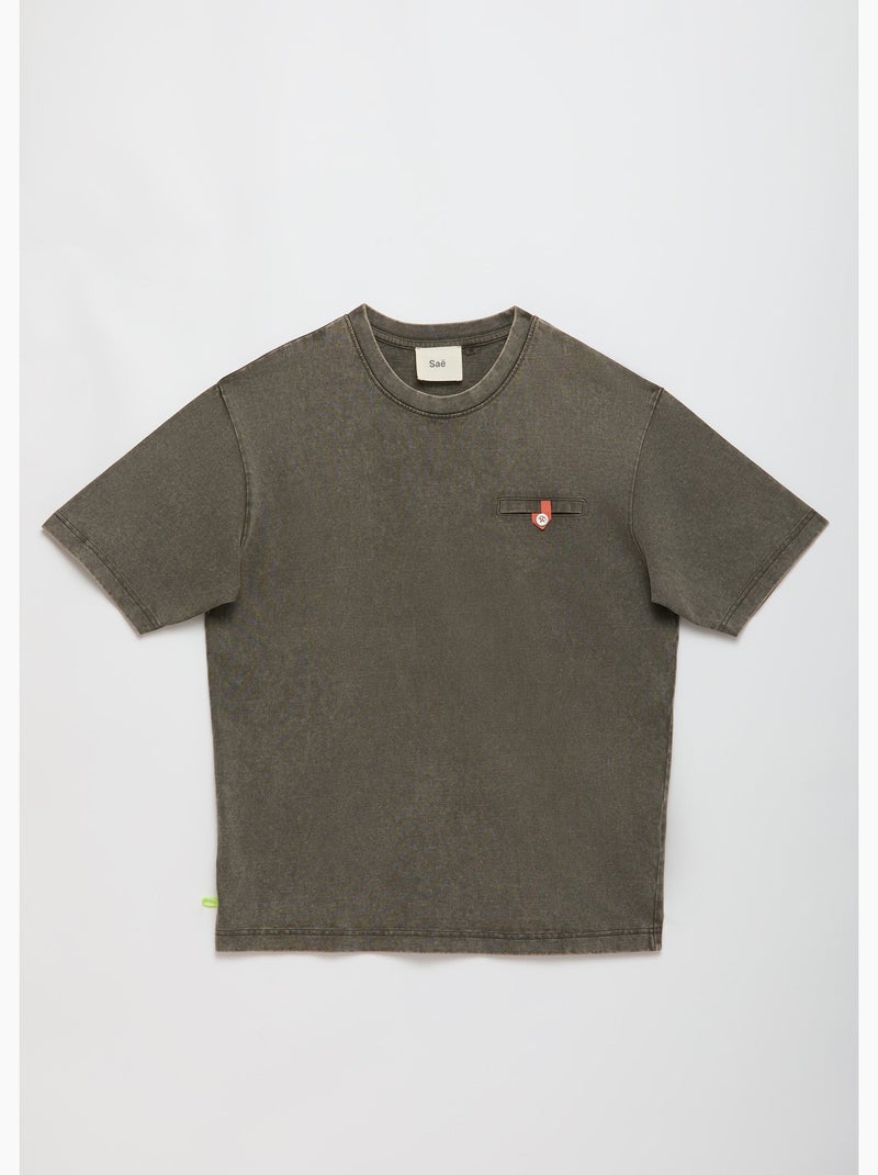 T-shirt shiba  (acid  washed) femme - sae paris Kaki - Kiabi