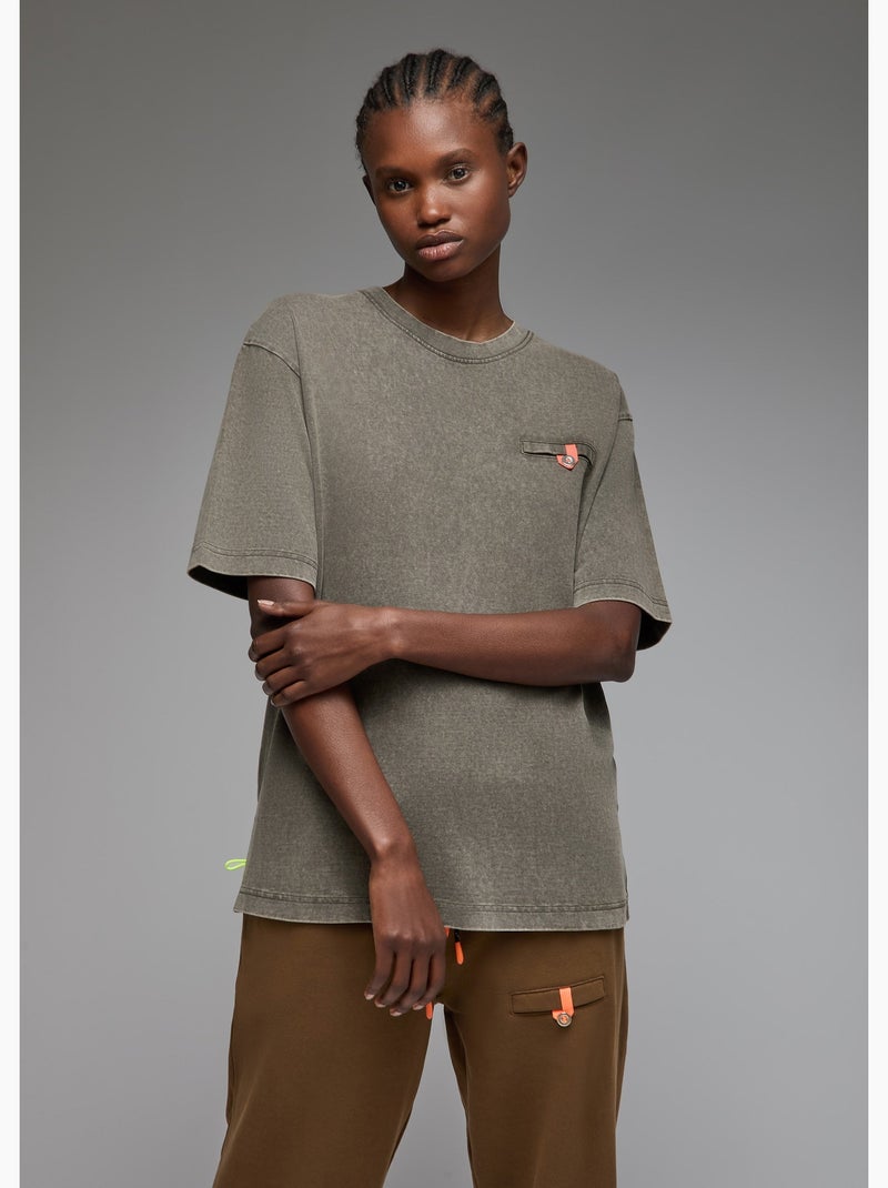 T-shirt shiba  (acid  washed) femme - sae paris Kaki - Kiabi