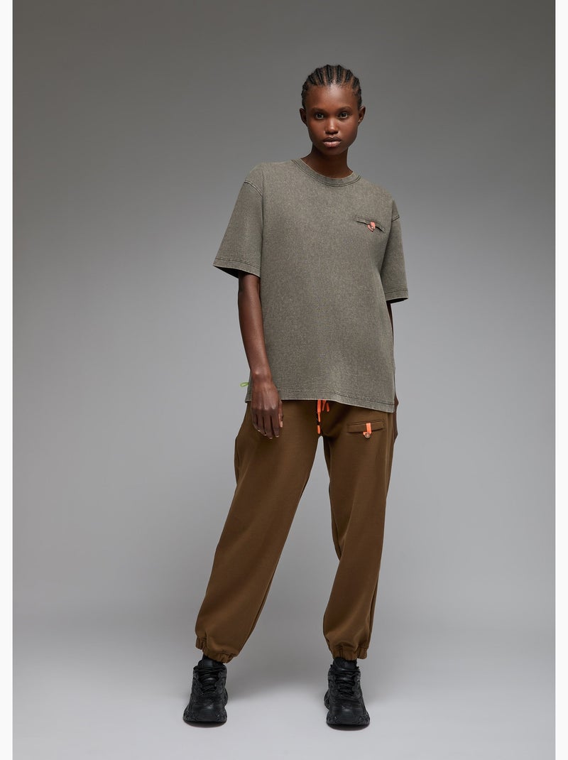 T-shirt shiba  (acid  washed) femme - sae paris Kaki - Kiabi
