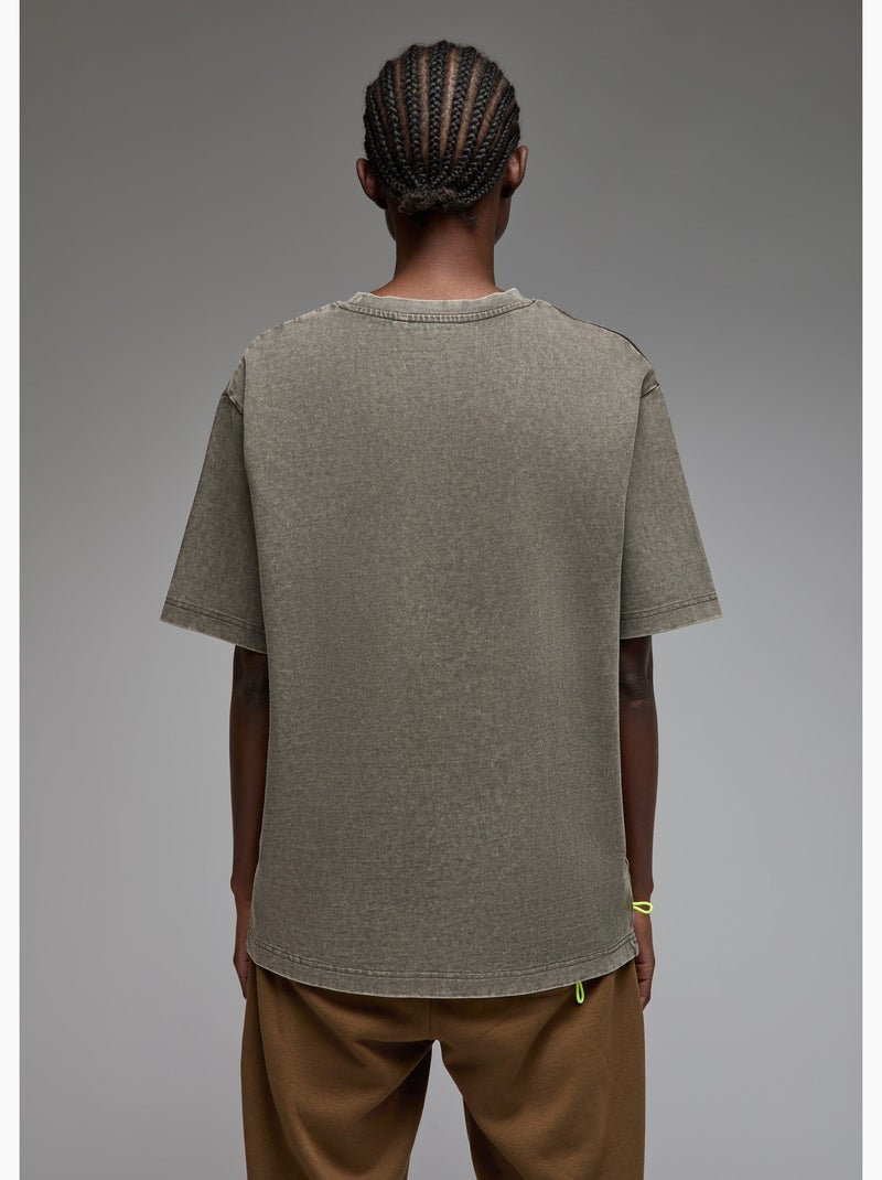 T-shirt shiba  (acid  washed) femme - sae paris Kaki - Kiabi