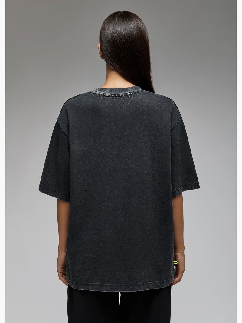 T-shirt shiba  (acid washed) femme - sae paris Noir - Kiabi