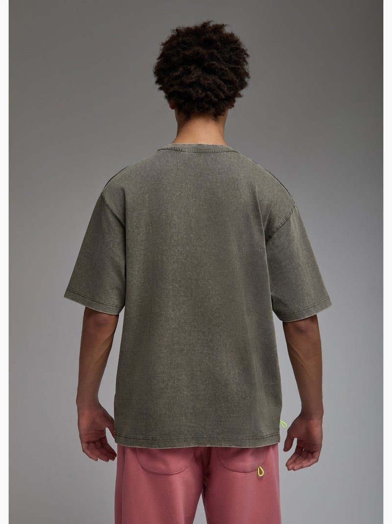 T-shirt shiba  (acid  washed) homme - sae paris Kaki - Kiabi