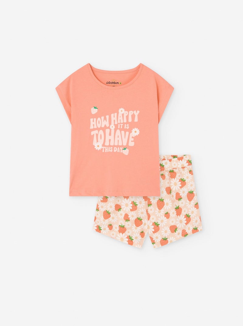 T-Shirt + Short à Motif Rose - Kiabi