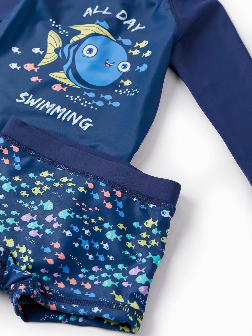 T-shirt Mini Boden SCHOOLS OUT – Bleu, Motif Poisson, Taille 7-8 Ans, Enfant