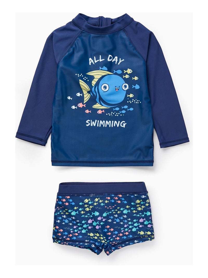T-Shirt + Short de Bain UPF80 pour Bébé Garçon 'Poisson' Bleu foncé - Kiabi