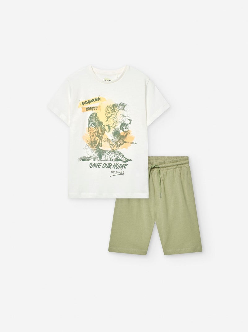 T-Shirt + Short en Coton Blanc Ecru - Kiabi