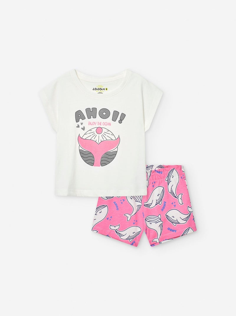 T-Shirt + Short en Coton Blanc Ecru - Kiabi