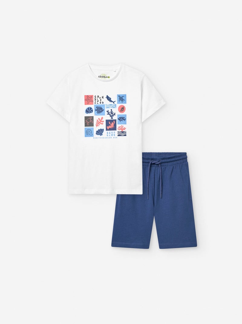 T-shirt + Short en Coton Blanc - Kiabi