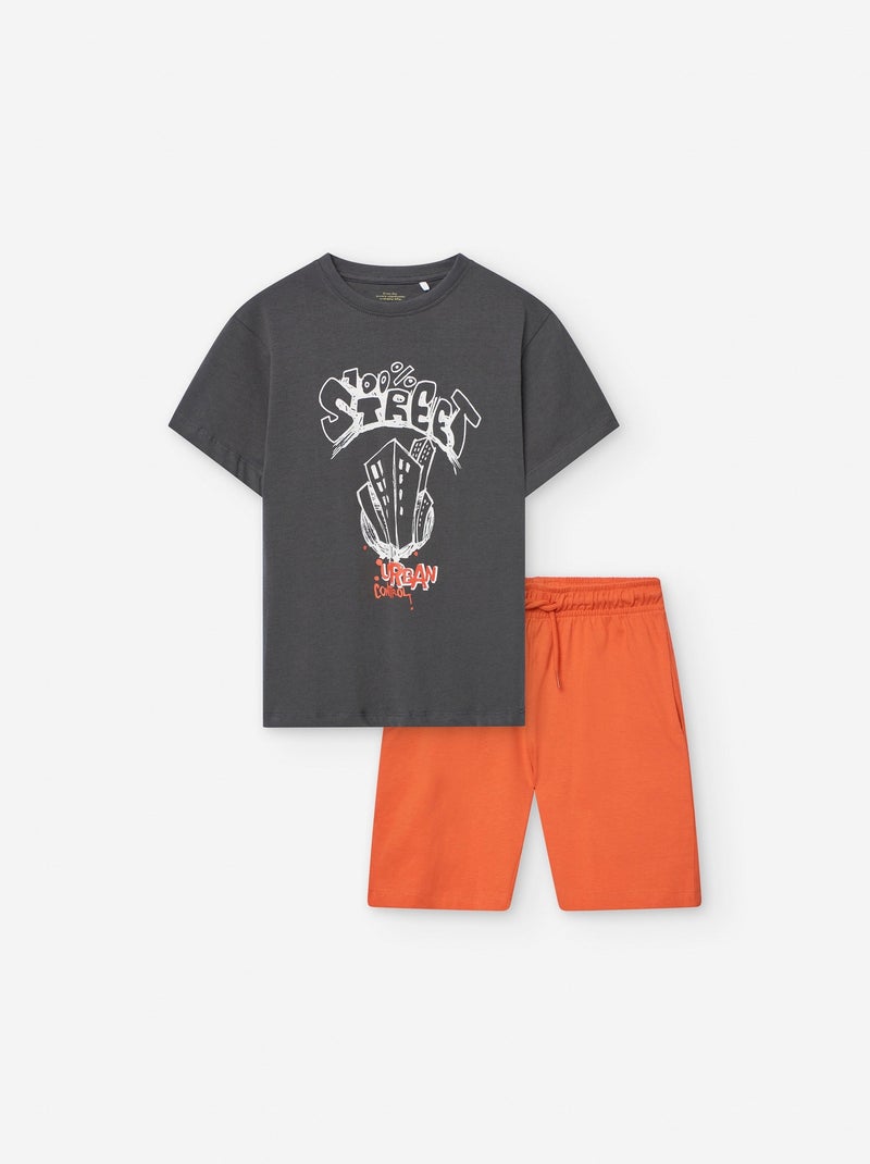 T-Shirt + Short en Coton Gris foncé - Kiabi