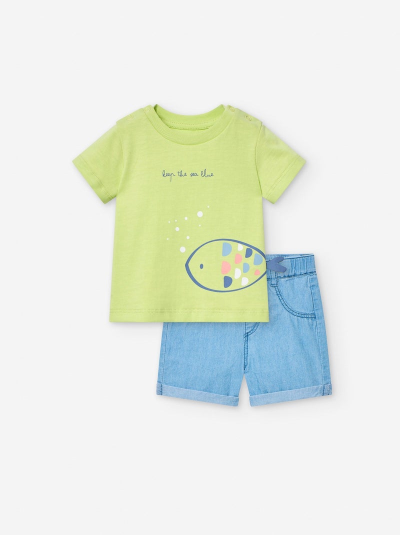 T-Shirt + Short en Jean Vert clair - Kiabi