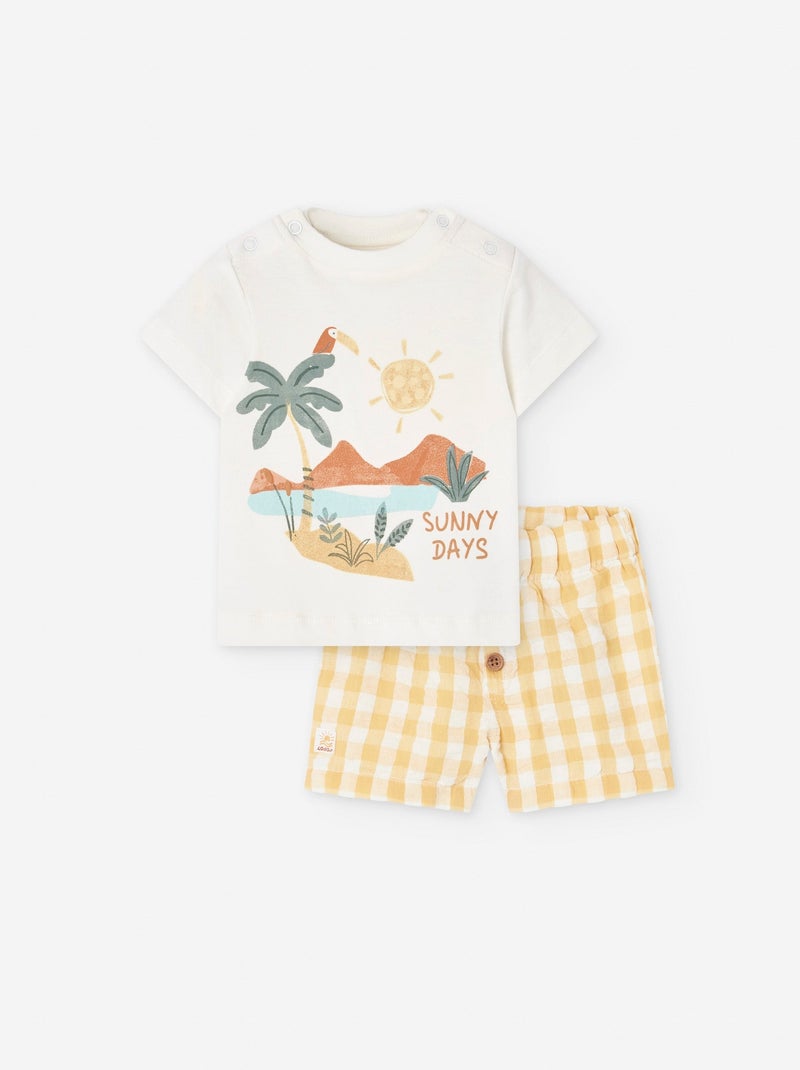 T-Shirt + Short Vichy Blanc Ecru - Kiabi