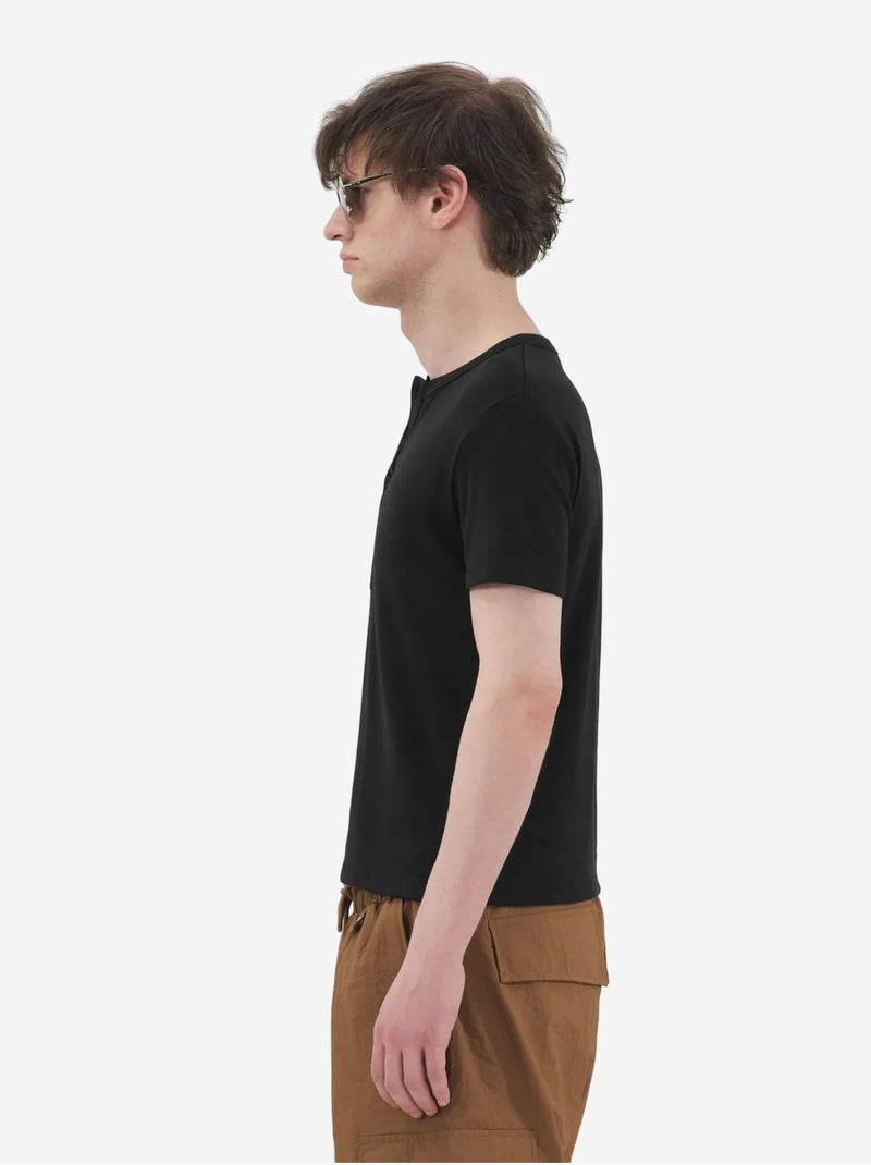 T-shirt slim à col rond avec boutons giesto Noir - Kiabi