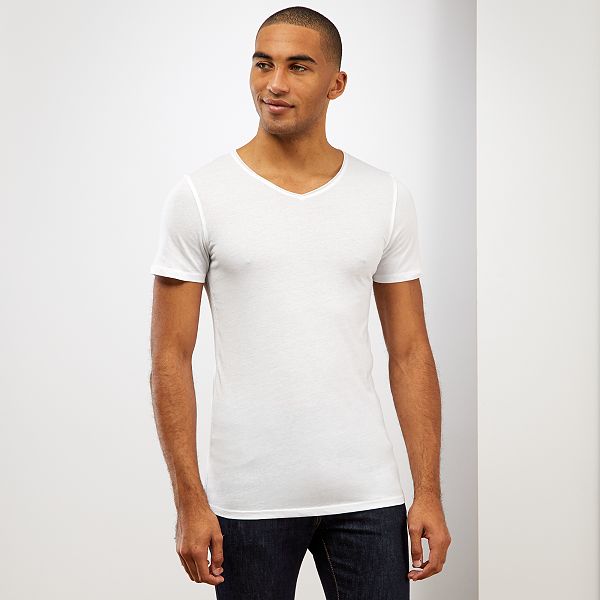 T Shirt Slim Col V Homme Blanc Kiabi 4 00