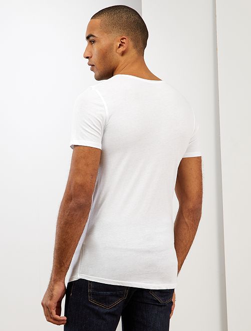 T shirt blanc homme col v online