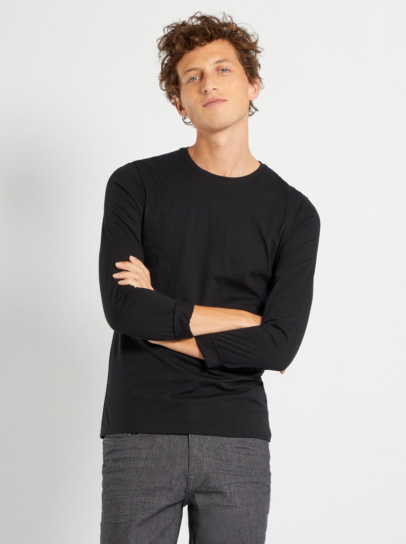 T-shirt slim fit manches longues noir - Kiabi