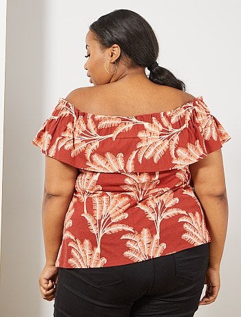 T-shirt smocké col Bardot - Kiabi