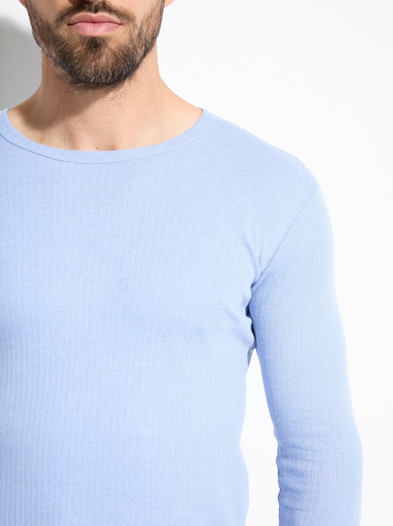 T-shirt sous-vêtement chaud col rond manches longues Bleu jean - Kiabi