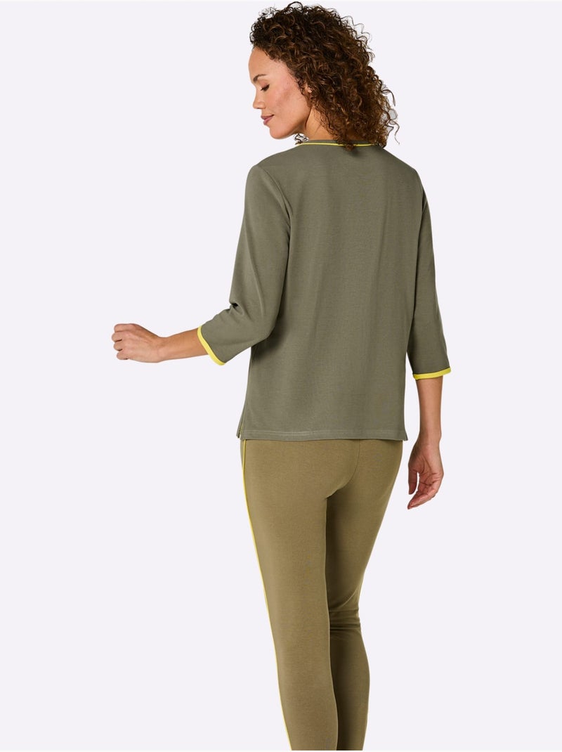T-shirt sportif à manches longues avec broderie feel good - Taille standard - Witt Kaki - Kiabi