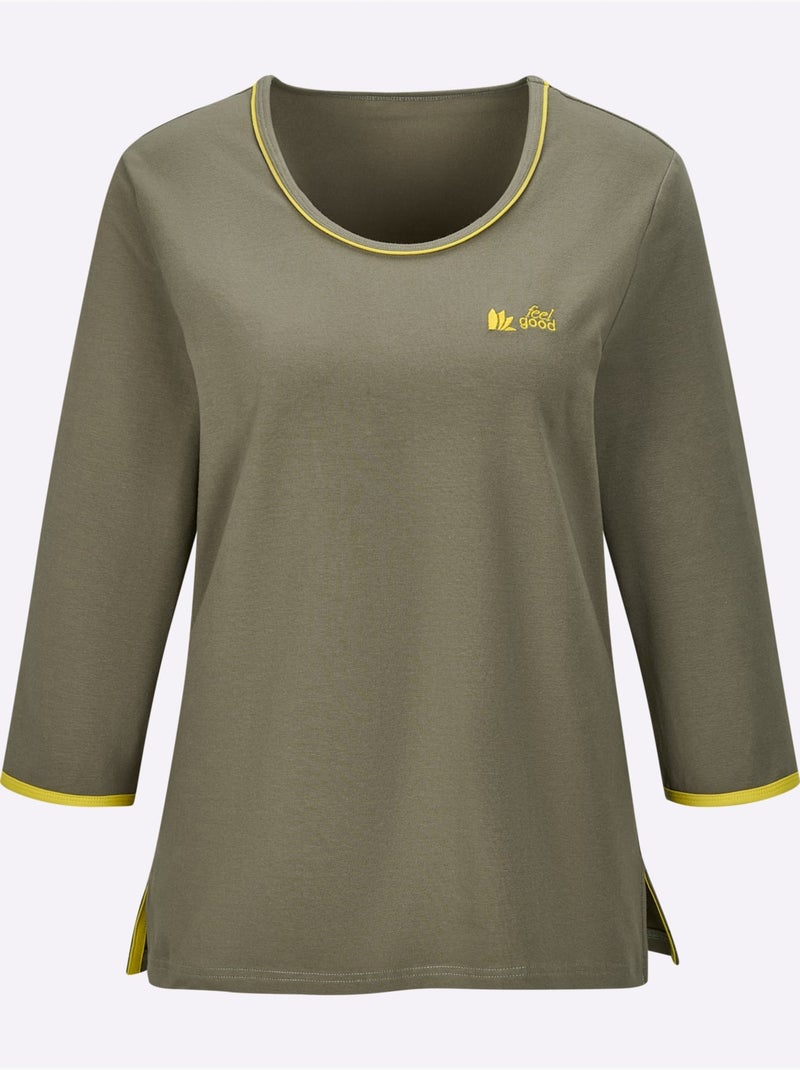 T-shirt sportif à manches longues avec broderie feel good - Taille standard - Witt Kaki - Kiabi