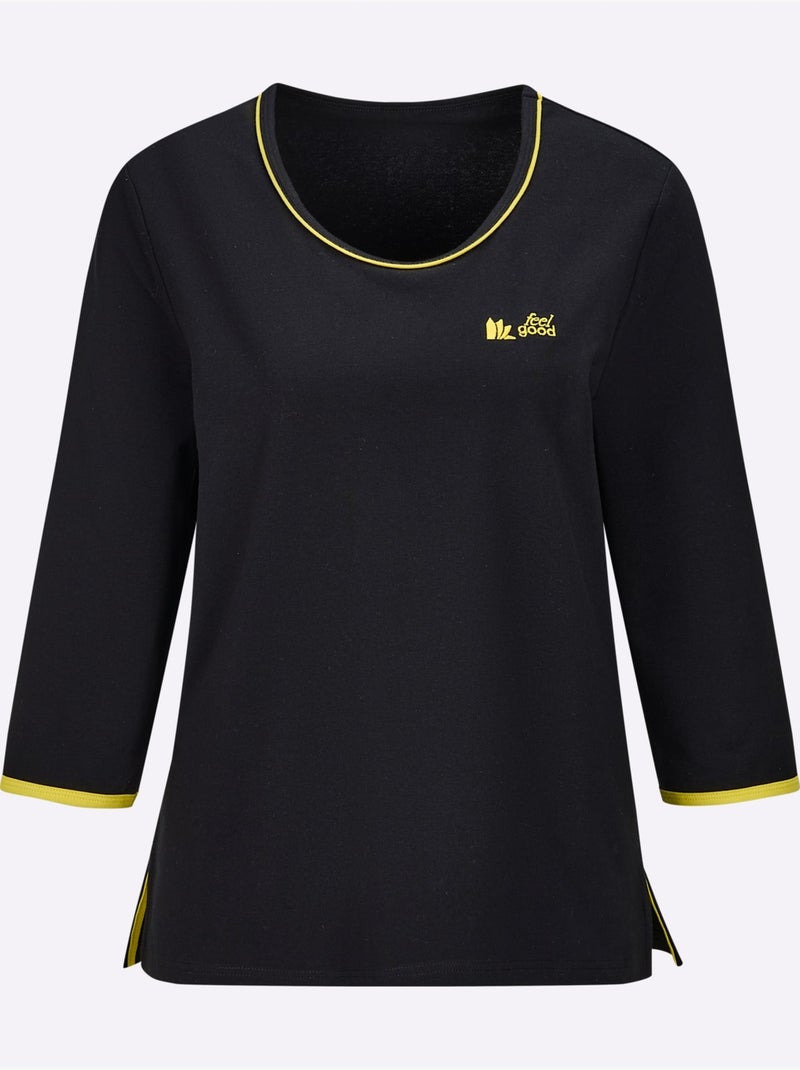 T-shirt sportif avec col rond et manches 3/4 en jersey fin - Taille standard - Witt Noir - Kiabi