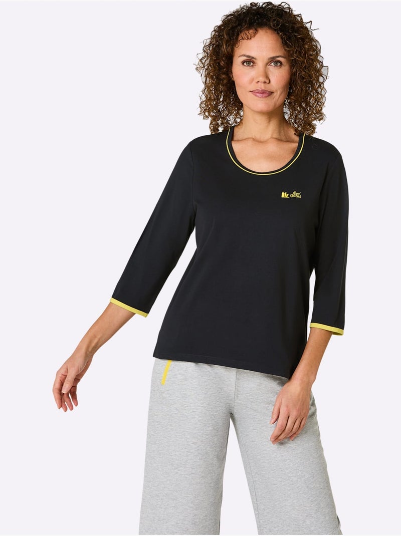 T-shirt sportif avec col rond et manches 3/4 en jersey fin - Taille standard - Witt Noir - Kiabi
