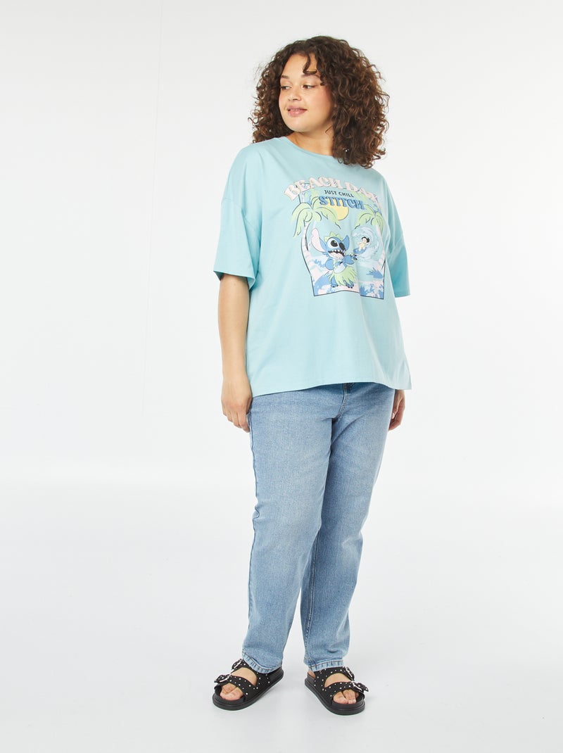 T-shirt 'Stitch' à manches courtes et col rond BLEU - Kiabi