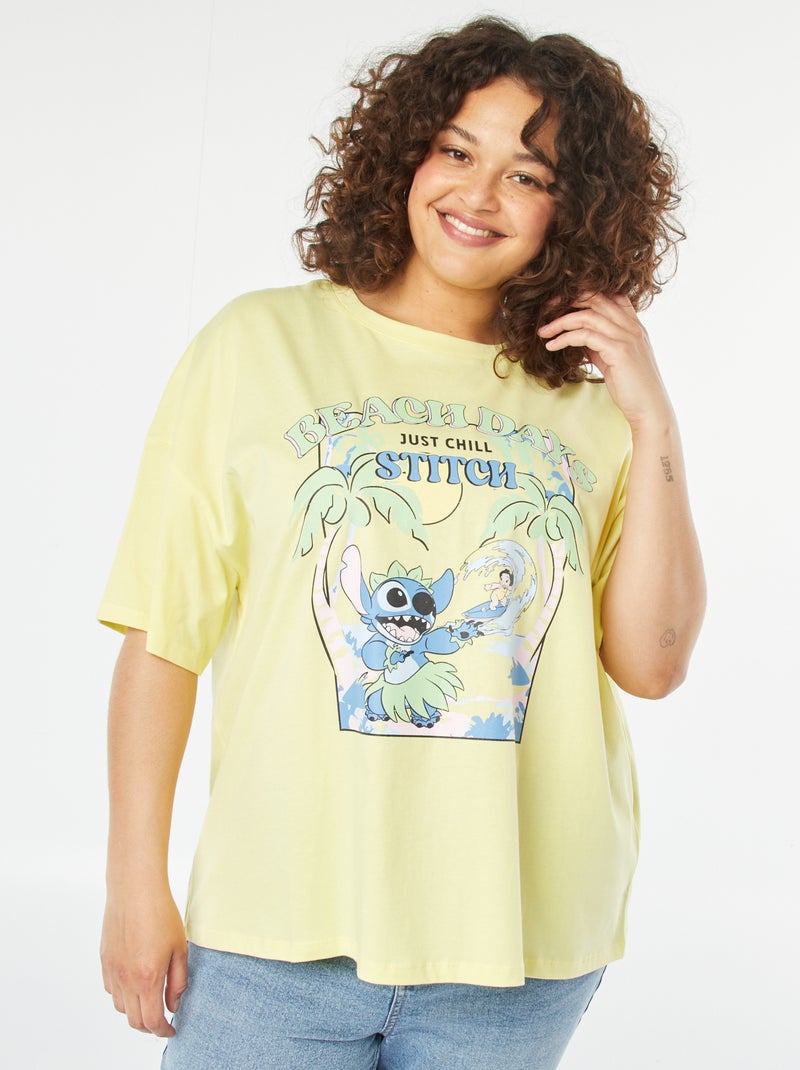 T-shirt 'Stitch' à manches courtes et col rond JAUNE - Kiabi