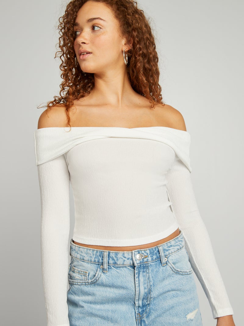 T-shirt stretch à col bardot Blanc - Kiabi