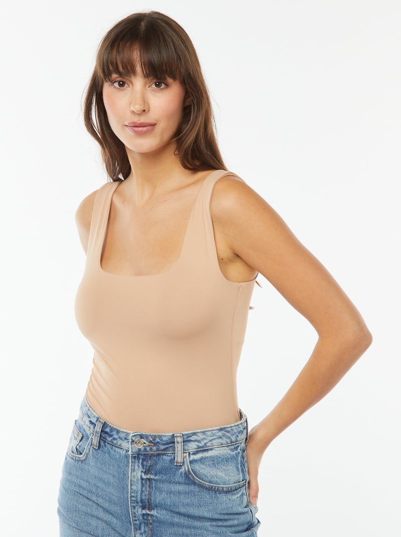 T-shirt stretch à col carré Beige - Kiabi
