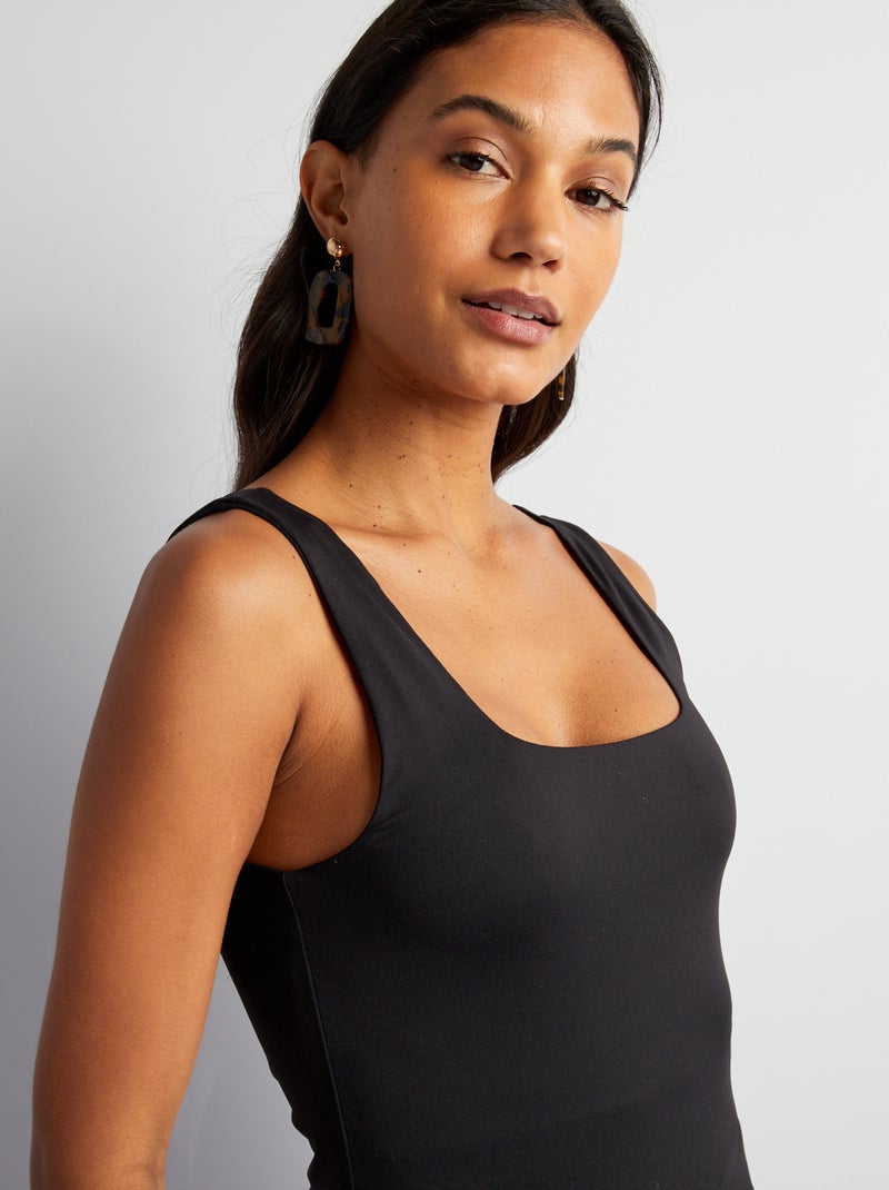 T-shirt stretch à col carré Noir - Kiabi