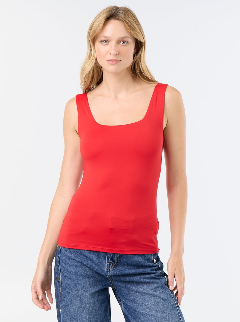T-shirt stretch à col carré Rouge - Kiabi